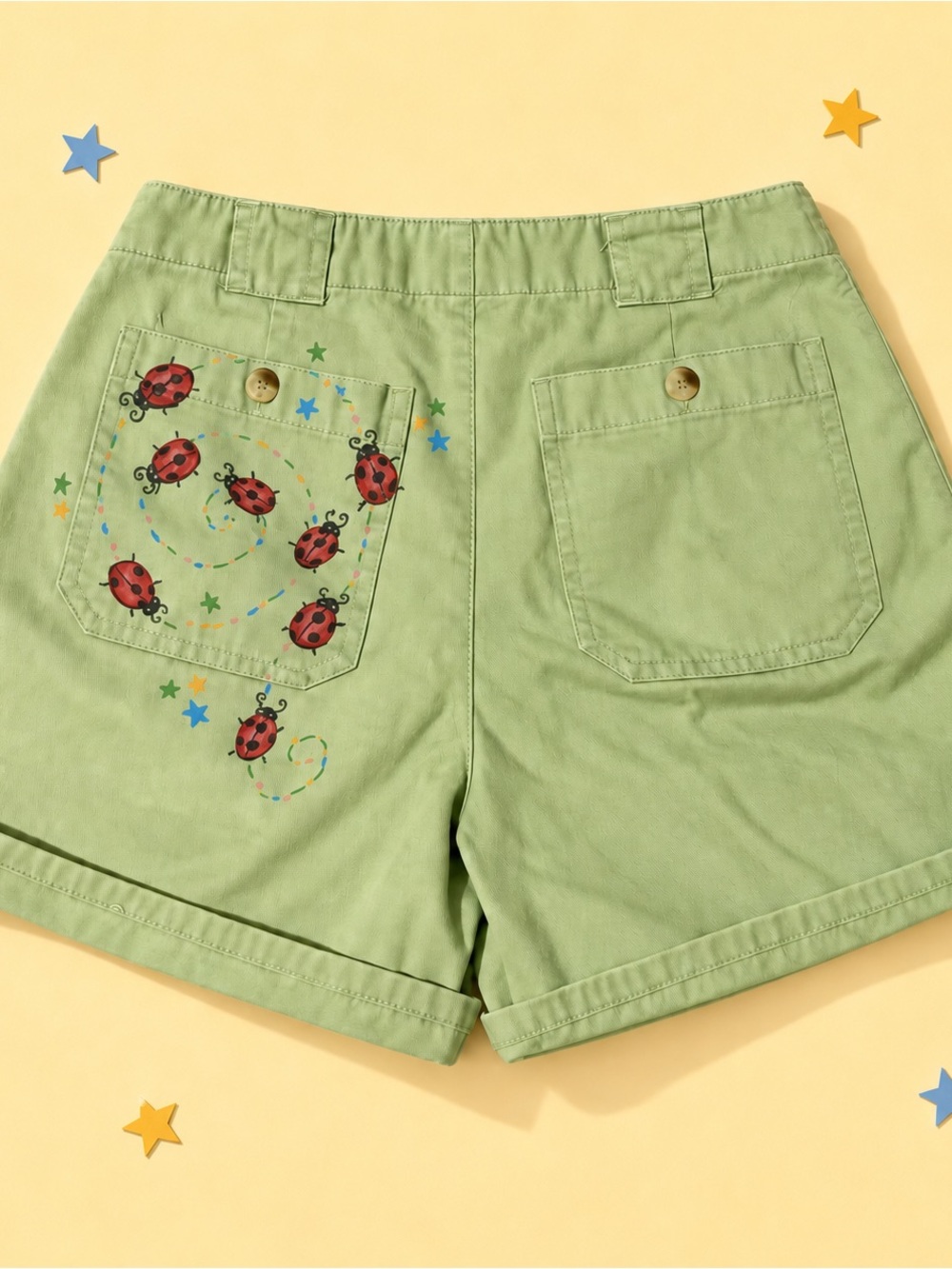 Green Ladybug Print Women’s Shorts